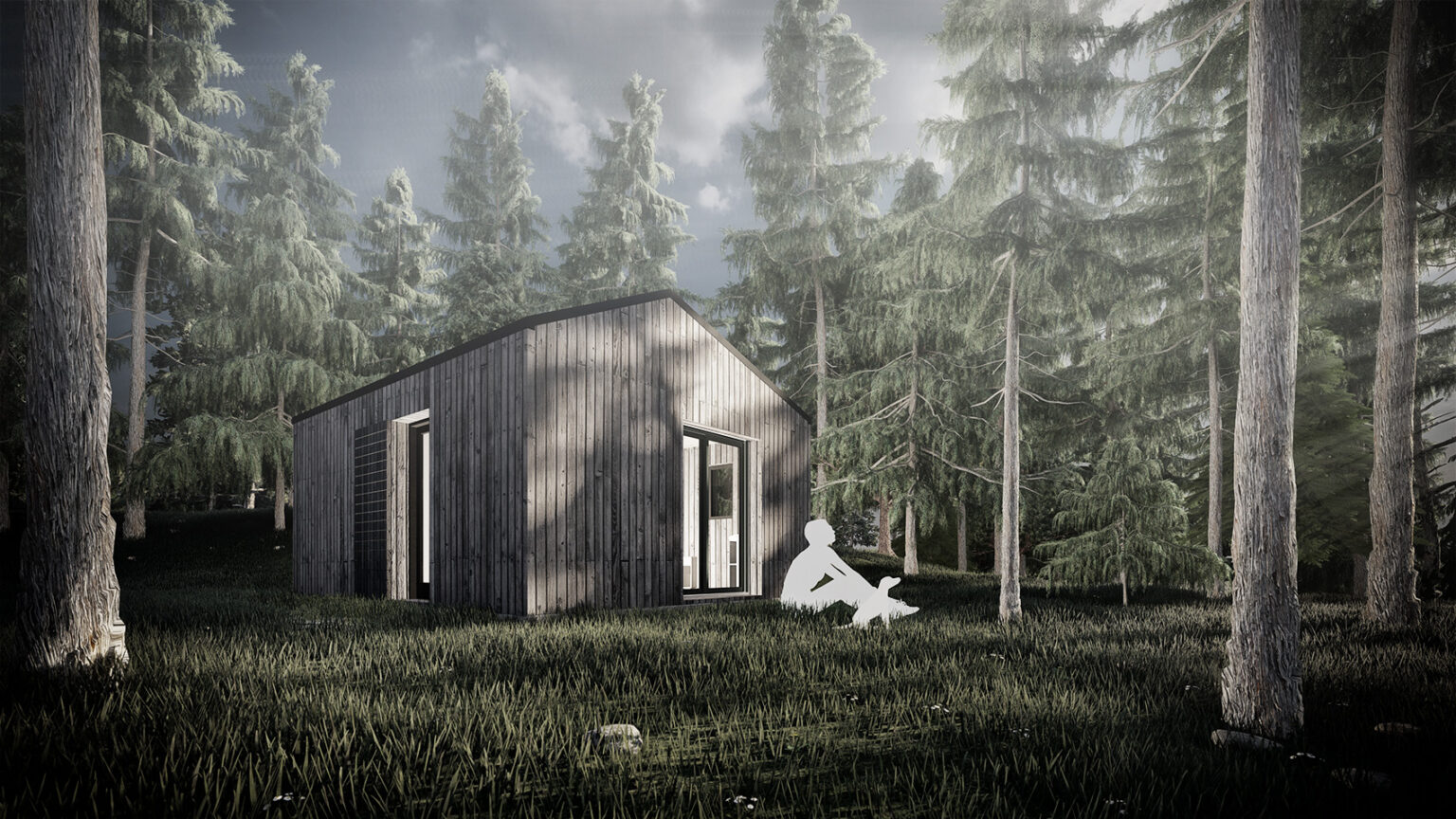 Cabane d'architecte dans la foret